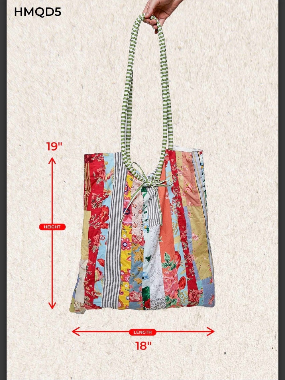 HMQD5 POLPatchwork Stripe Tote Bag in Multicolor - Lightweight Everyday Shoulder - Picture 3 of 13